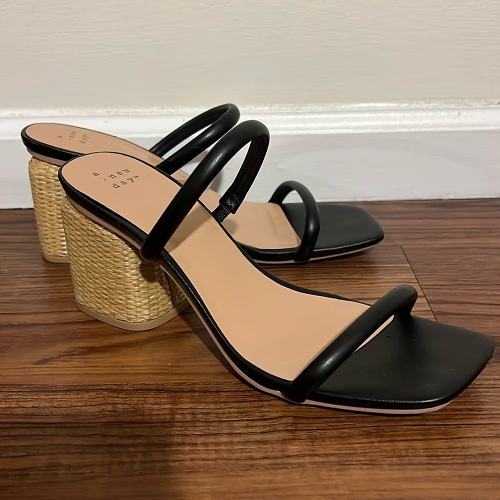 Black and tan chunky heels